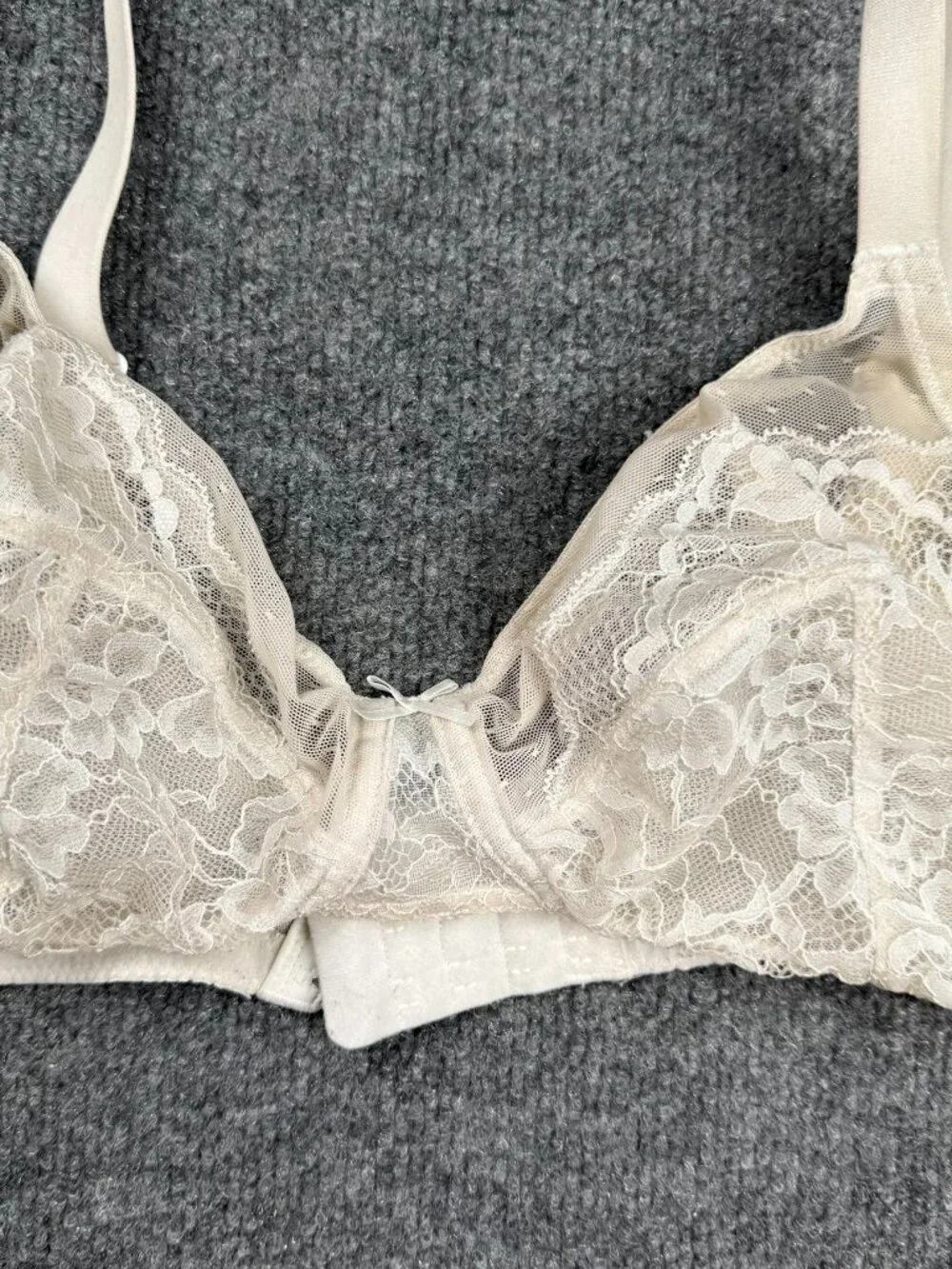 HSIA UNLINED UNDERWIRE LACE BRA 40C BEIGE SHEER FLORAL FULL COVERAGE 90C